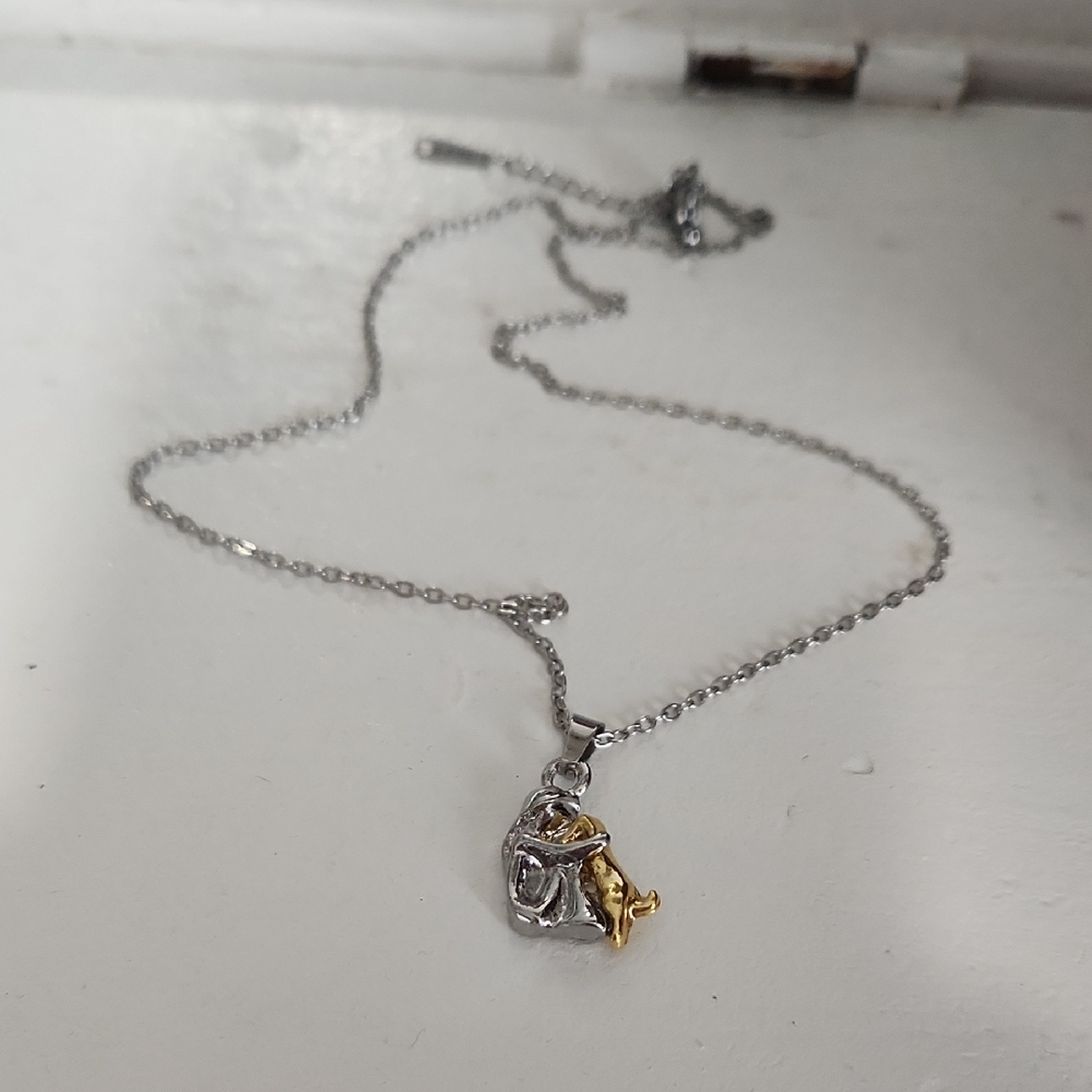 Silver and Gold Woman And Dog Necklace